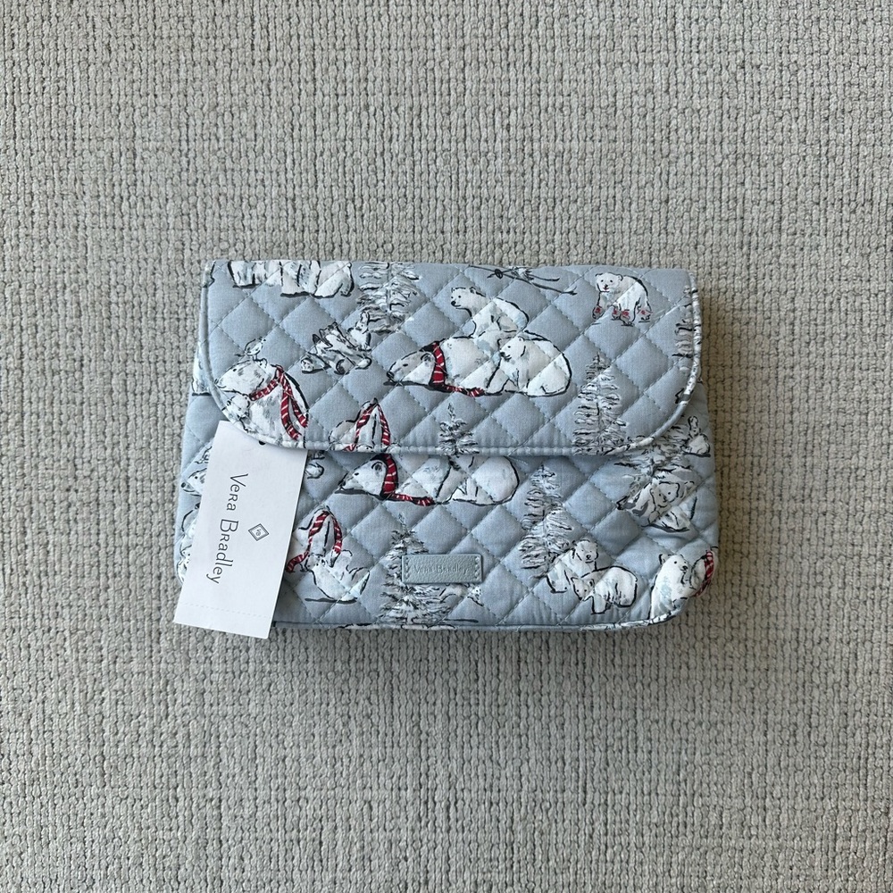 New with Tags Vera Bradley Iconic Brush & Cosmetic Case in Beary Merry Pattern